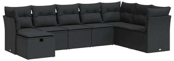8 részes fekete polyrattan kerti ülőgarnitúra párnákkal