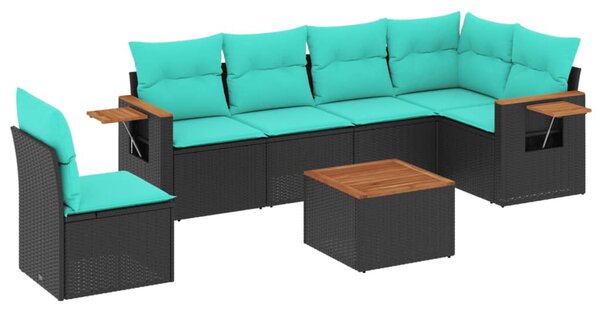 7 részes fekete polyrattan kerti ülőgarnitúra párnákkal