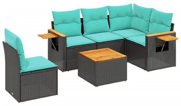 6 részes fekete polyrattan kerti ülőgarnitúra párnával