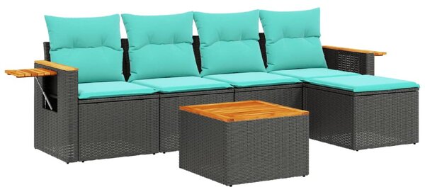6 részes fekete polyrattan kerti ülőgarnitúra párnával