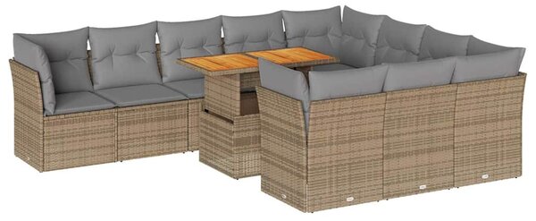 11 részes bézs polyrattan kerti ülőgarnitúra párnákkal