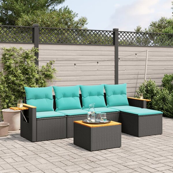 6 részes fekete polyrattan kerti ülőgarnitúra párnával