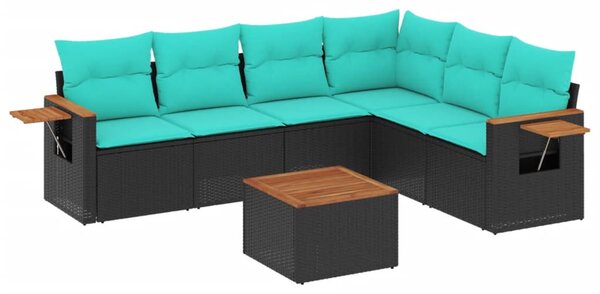 7 részes fekete polyrattan kerti ülőgarnitúra párnákkal