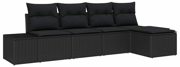 Kerti Kanapé Szett 5 db Fekete polirattan