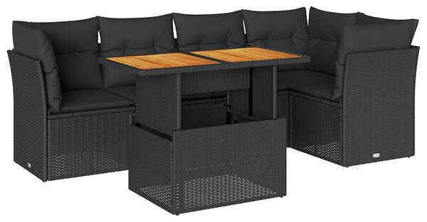 6 részes fekete polyrattan kerti ülőgarnitúra párnákkal