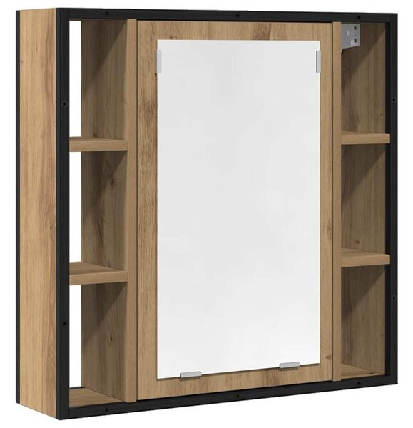 VidaXL kézműves tölgy szerelt fa tükrös fürdőszobaszekrény 60x16x60 cm