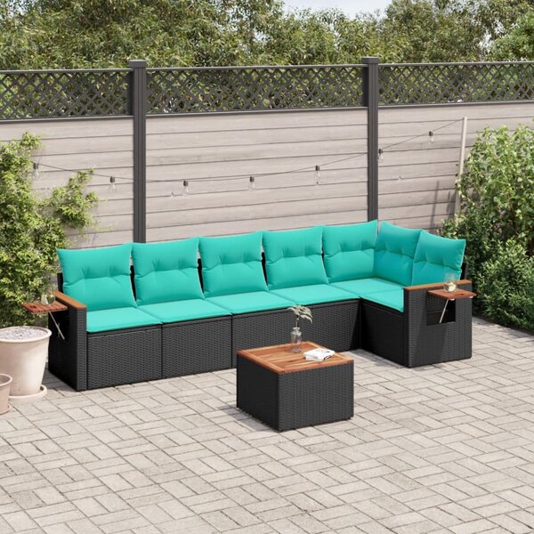 7 részes fekete polyrattan kerti ülőgarnitúra párnákkal