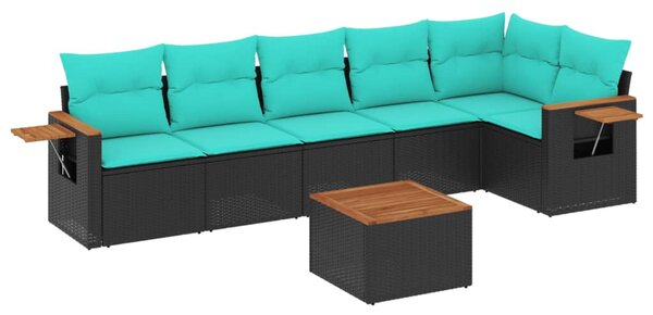 7 részes fekete polyrattan kerti ülőgarnitúra párnákkal