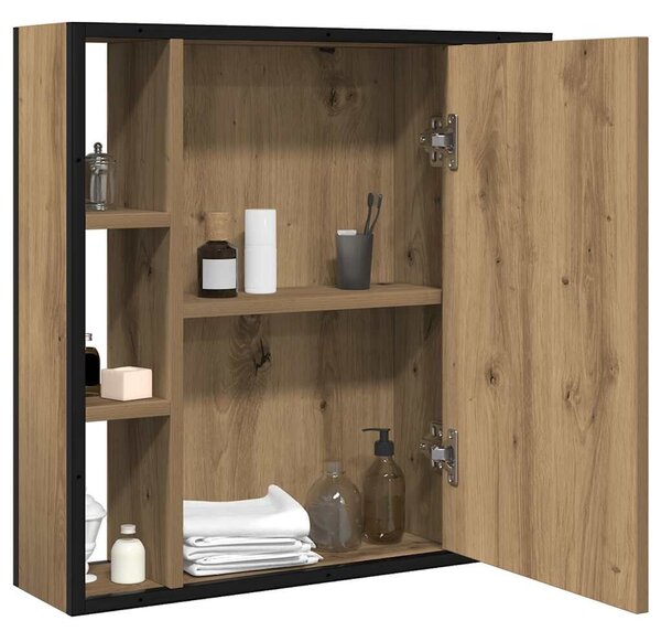 VidaXL kézműves tölgy szerelt fa tükrös fürdőszobaszekrény 60x16x60 cm