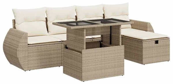 6 részes bézs polyrattan kerti ülőgarnitúra párnával