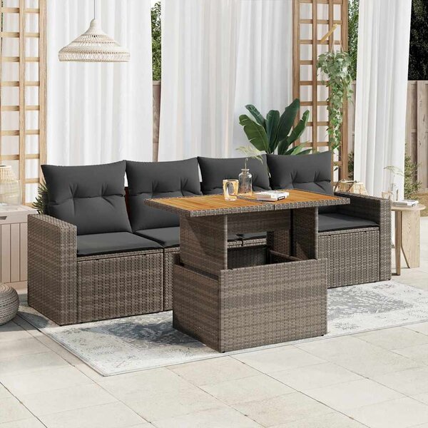 5 részes szürke polyrattan kerti ülőgarnitúra párnákkal