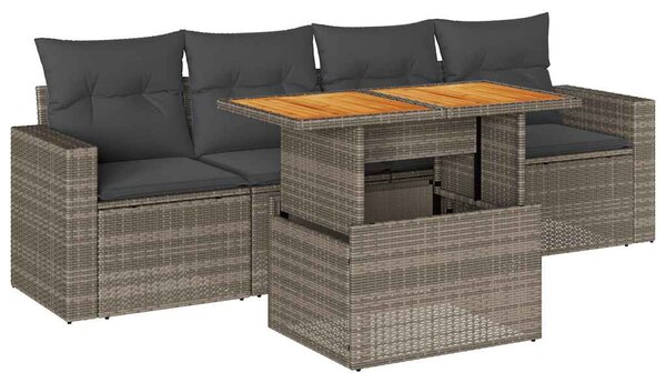 5 részes szürke polyrattan kerti ülőgarnitúra párnákkal