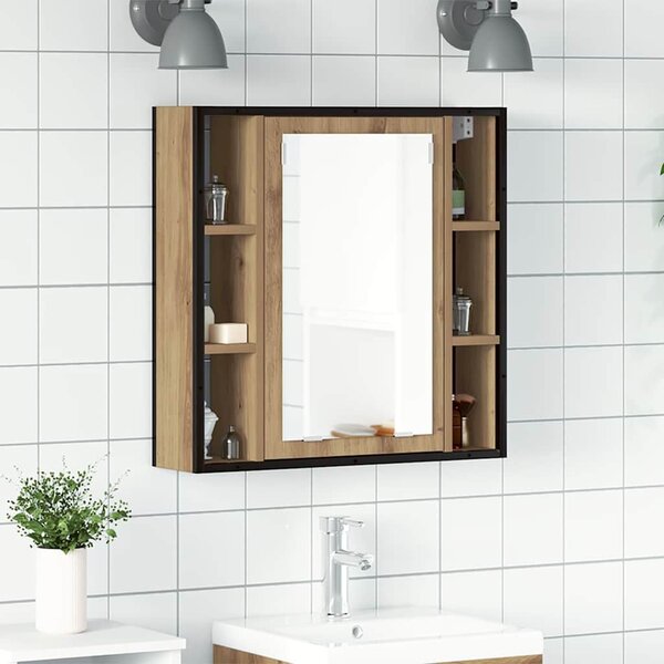 VidaXL kézműves tölgy szerelt fa tükrös fürdőszobaszekrény 60x16x60 cm