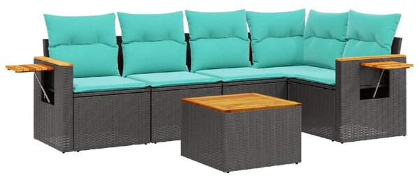 6 részes fekete polyrattan kerti ülőgarnitúra párnával