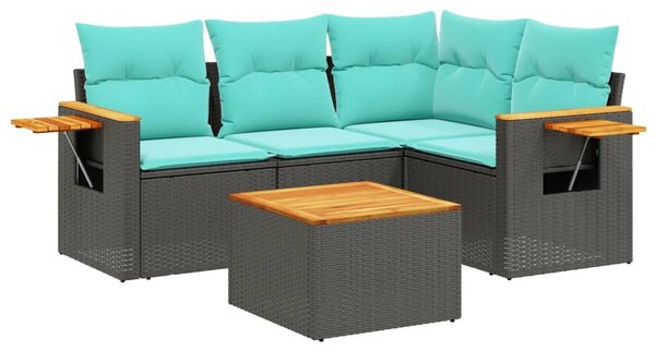 5 részes fekete polyrattan kerti ülőgarnitúra párnával