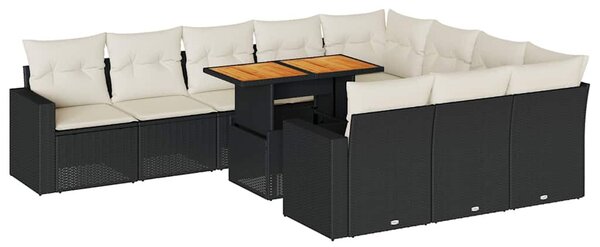 11 részes fekete polyrattan kerti ülőgarnitúra párnákkal
