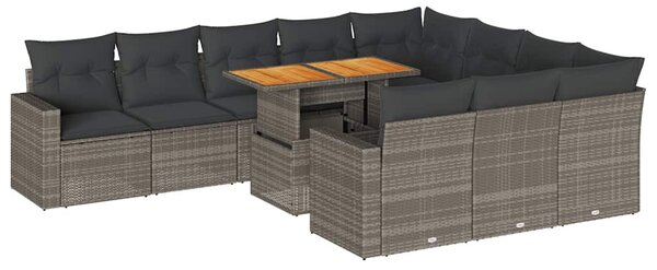 11 részes szürke polyrattan kerti ülőgarnitúra párnákkal