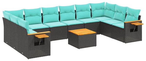 11 részes fekete polyrattan kerti ülőgarnitúra párnákkal