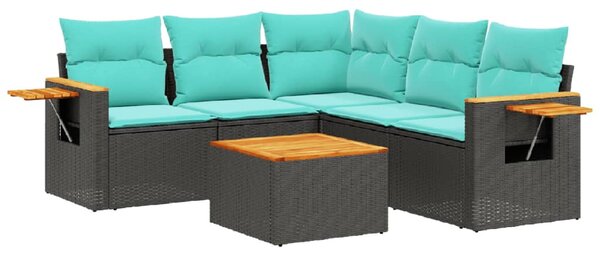6 részes fekete polyrattan kerti ülőgarnitúra párnával