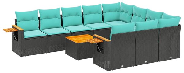 11 részes fekete polyrattan kerti ülőgarnitúra párnákkal