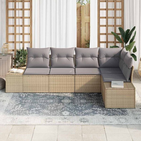 Kerti Kanapé Szett 5 pcs Beige és Világosszürke polirattan