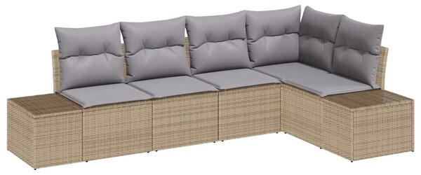 Kerti Kanapé Szett 5 pcs Beige és Világosszürke polirattan