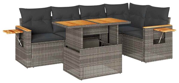 6 részes szürke polyrattan akácfa kerti ülőgarnitúra párnákkal