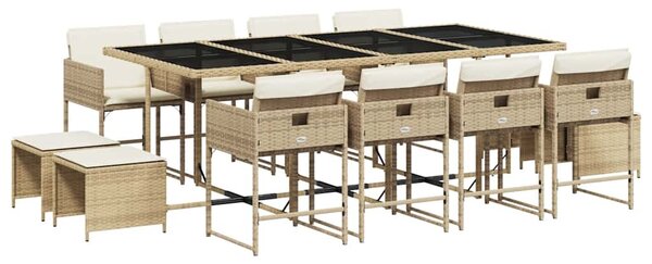 13 részes bézs polyrattan kerti étkezőgarnitúra párnákkal