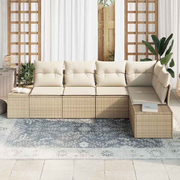 Kerti Kanapé Szett tárolóval 5 pcs Beige és krém polirattan
