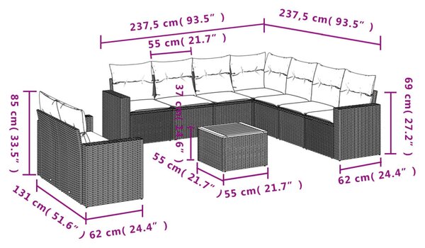 10 részes bézs polyrattan kerti ülőgarnitúra párnával