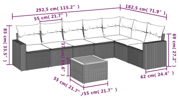 8 részes bézs polyrattan kerti ülőgarnitúra párnával