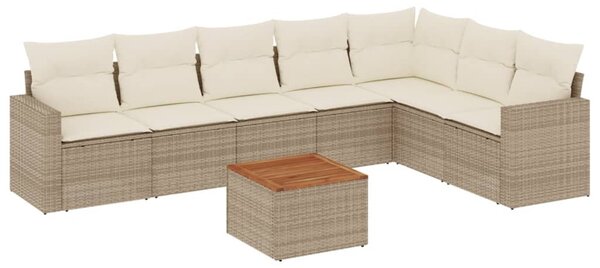 8 részes bézs polyrattan kerti ülőgarnitúra párnával