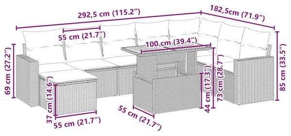 9 részes bézs polyrattan kerti ülőgarnitúra párnákkal