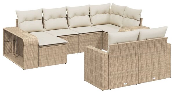 10 részes bézs polyrattan kerti ülőgarnitúra párnával