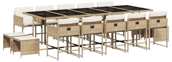 15 részes bézs polyrattan kerti étkezőgarnitúra párnákkal