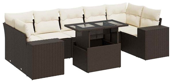 8 részes barna polyrattan kerti ülőgarnitúra párnákkal
