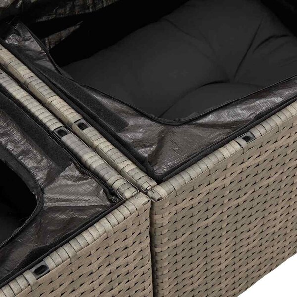 7 részes szürke polyrattan akácfa kerti ülőgarnitúra párnákkal
