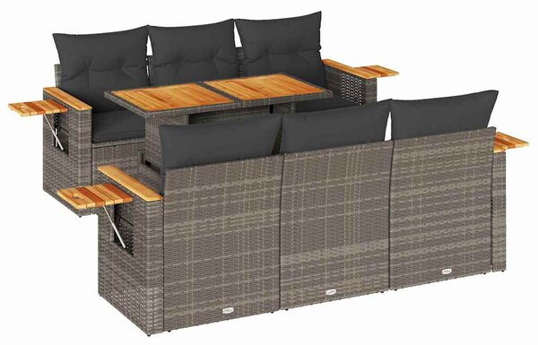 7 részes szürke polyrattan akácfa kerti ülőgarnitúra párnákkal