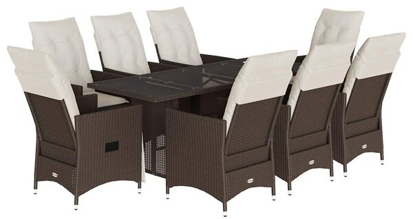 9 részes barna polyrattan kerti étkezőgarnitúra párnákkal