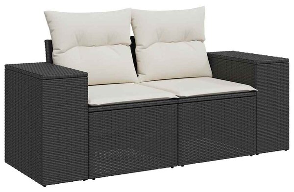 8 részes fekete polyrattan kerti ülőgarnitúra párnákkal