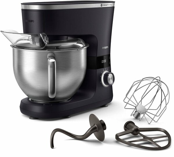 Philips seria 7000 konyhai robotgép - 5,5 literes, 1000 watt, 8 sebességes, ProKnead technológia, receptek, LED Smart Timer, dagasztókar, habverő és habverő (HR7962/01)