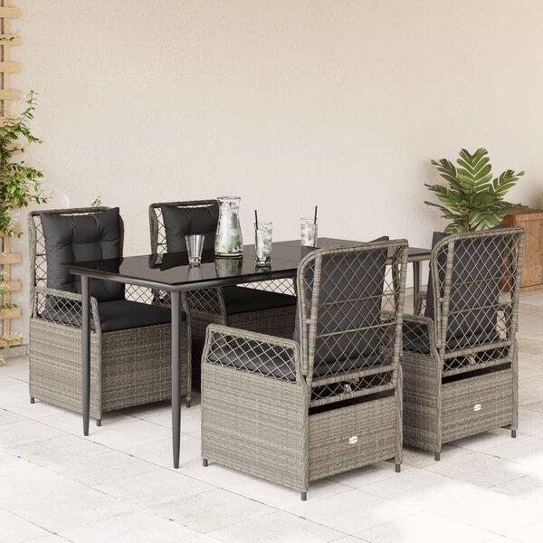 5részes világosszürke polyrattan kerti étkezőgarnitúra párnával