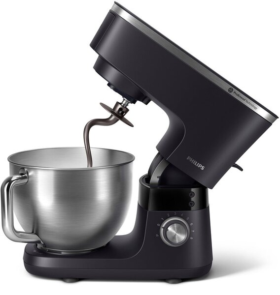 Philips seria 7000 konyhai robotgép - 5,5 literes, 1000 watt, 8 sebességes, ProKnead technológia, receptek, LED Smart Timer, dagasztókar, habverő és habverő (HR7962/01)