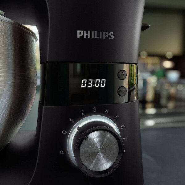 Philips seria 7000 konyhai robotgép - 5,5 literes, 1000 watt, 8 sebességes, ProKnead technológia, receptek, LED Smart Timer, dagasztókar, habverő és habverő (HR7962/01)