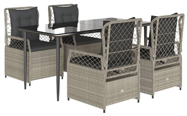 5részes világosszürke polyrattan kerti étkezőgarnitúra párnával