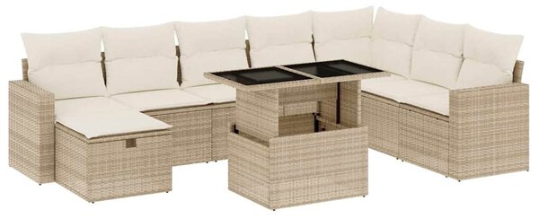 9 részes bézs polyrattan kerti ülőgarnitúra párnákkal