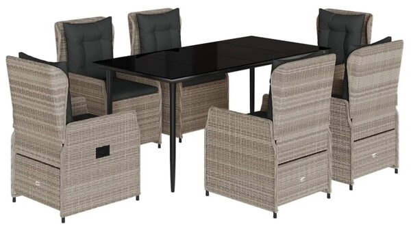 7 részes világosszürke polyrattan kerti étkezőszett párnával