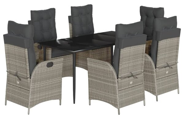 7 részes világosszürke polyrattan kerti étkezőszett párnával