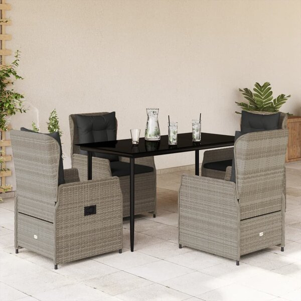 5részes világosszürke polyrattan kerti étkezőgarnitúra párnával