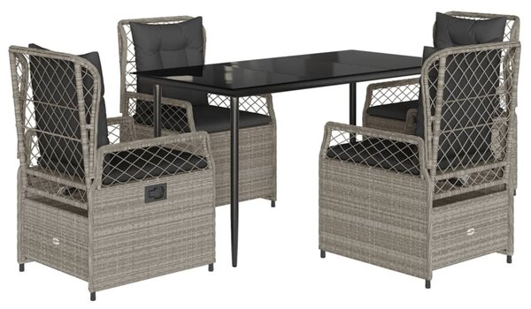 5részes világosszürke polyrattan kerti étkezőgarnitúra párnával